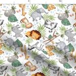 Spoonflower Fabric – Jungle Friends White Kids Safari Animal Nursery Lion Elephant Giraffe Printed on Petal Signature Cotton Fabric by The Yard – Sewing Quilting Apparel Crafts Decor