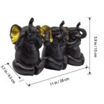 HOWFIELD Hear-No See-No Speak-No Evil Elephants – Conjoined 3-PCS Resin Intelligent Elephants Statues Home Decor Office Figurine Resin Sculpture (Black)