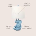 JONATHAN Y JYL4060C Kairi 21″ Modern Shabby Chic Resin/Iron Happy Elephant LED Kids’ Table Lamp with Phone Stand for Bedroom, Living Room, Office, Blue