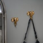 SOFFEE DESIGN 2PCS Metal Golden Coat Hook with Elephant Head Shape, Retro Decorative Wall Hooks for Entryway, Bathroom, Farmhouse Home Decor