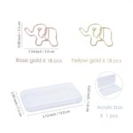 OWLFAVO 36pcs Elephant Shape Paper Clips with Clear Box, Rose Gold and Yellow Gold, Funny Cute Paperclips Bookmarks Planner Clips for Fun Office Supplies School Gifts Wedding Decoration