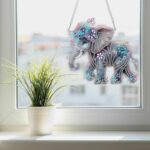 SENQAO Elephant Diamond Art Hanging Kit for Adult, Special Shaped Rhinestone, Double Sided DIY Acrylic Diamond Art Painting Window Pendants Home Garden Wall Hanging Kits Hanging Ornament