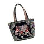 Embroidered canvas handbag, hand-held bag, casual work small shoulder bag (Black Elephant)