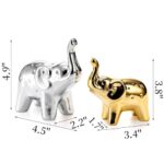 Pumtus 2 Pair Elephant Statue Home Decor, Good Luck Ceramic Elephants Figurines, Modern Style Elephant Decor, Cute Animal Sculpture for Living Room Bookshelf Desktop Office (Gold & Silver)