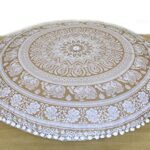 CRAFT KALA 32 Inch Meditation Floor Pillow Cover Round Pillow Seating Hippie Decorative Adults Bohemian Mandala Cushion Cover Outdoor Living Room Throw Ottoman Poufs Cover (White Gold Elephant)
