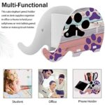 Desk Supplies Organiser, Elephant Pencil Holder with Phone Holder + Mouse Pad + Cute Coasters, Multifunction Removable Pen Cup Home Office Accessories Desk Decoration, Rainbow Wood Dog Paw Print