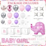 Elephant Baby Shower Decoration for Girl Elephant Themd Birthday Party Supplies Balloon Garland It’s a Girl Backdrop Tablecloth Cake Toppers Foil Balloon for Baby Shower Decor