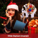 JUNQIU Elephant Ornament – Metal With Rhinestone White Elephant Christmas Ornament – Funny Christmas 2025, Small White Ornaments for Kids, Elephant Gifts for Women