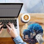 Leaves and Elephants Mouse Pad and Coaster Combination, Lace-Shaped Waterproof Non-Slip Mouse Pad, Suitable for Office and Home, 7.9 X 7.9 Inch