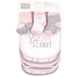 Hudson Baby Unisex Baby Cotton Bib and Sock Set, Pink Elephant, One Size