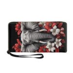 SCRAWLGOD Boho Wallet Women Wristlet Purses Elephant Leather Clutch Wallet for Ladies Teen Girls Bohemian Flower Zipper Purse Xmas Gifts Travel Phone Pouch with Wrist Strap RFID Blocking Card Holder