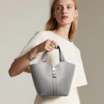 Kadynow Tote Bag for Women Vegan Leather Bucket Purse for Women Top Handle Handbag Shoulder Bag with Detachable Small Purse Elephant Grey