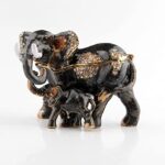SEVENBEES Lucky Elephants Figurine Trinket Box Hinged Jewelry Boxes Mother and Child Elephant Figurine with Trunk Up for Home Decor Gift