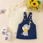 ODIMAME 9-12 Month Baby Girl Clothes Infant Suspender Skirt Ruffled Short Sleeve Romper + Cute Elephant Butterfly Jeans Overalls Dress + Bow Headband Summer Outfits Yellow 9-12 Months