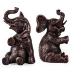 DURAGOODS Decorative Vintage Elephant Bookends with Non-Slip Padding for Shelves to Hold Books – Heavy Duty Resin Book Holders for Bookshelf Decor, Home, Office, Living Room – 4” L x 4” W x 7”H