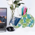 VSOJSOJKE Elephant Pen Holder with Phone Stand and Mouse Pad Set, Versatile Removable Organizer Office Accessories Desk Decoration Suitable for Home Office – Tropical Leaves