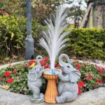 Yardancer Elephant Solar Garden Statue Outdoor Décor with Colour Changing Optical Fiber Solar LED Light – Elephant Figurine Lights for Outdoor Patio, Yard, Perfect Gardening, Birthday Gifts for Mom