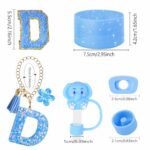 Stanley Cup Accessories Set 6 PCS for 30 Oz 40 Oz Tumbler, Blue Glitter Silicone Boot, Cute Elephant Straw Cover, Spill Stopper Plug, Letter Keychain Charm, Personalized (Cup Not Included)