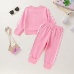 YOUNGER TREE Baby Girl Fall Clothes Toddler Sweatsuit Butterfly Print Long Sleeve Sweatshirt Top and Sweatpants Set(12-18 Months,Pink Elephant)