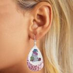 Teacher Earrings for Women Cartoon Animal Glitter Leather Graduation Earrings Elephant Cat Fish Hungry Caterpillar Earring Back to School Jewelry (Pink Elephant)