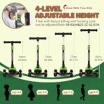 besrey Kick Scooter for Kids Ages 3-10, 3-Wheel Folding Scooter with Adjustable Height, LED Light Wheels, Extra Wide Deck for Outdoor Activities