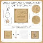 Huquary 20 Sets Friendsgiving Elephant Gifts for Women Friend Keychains Bulk Thank You Cards for Bestie Thanksgiving Christmas (Antique Silver)