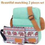 Leaper Girls Crossbody Purses for Kids 2 PCS Cross Body Bag Women Messenger Bag Girls Canvas Bag Cross Body Purse Set Cute Elephants Teal