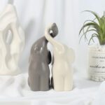 LAIDANLA Beige and Grey Elephants?Modern Ceramic Sculpture Loving Pair Set,6.3inch Elephant Figurine for Decoration Valentine’s Day Gifts Brings Good Luck