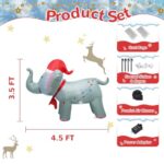 Christmas Inflatable Elephant 4.5ft Festive Decoration Cute Design with Santa hat and red Bow LED Lights Suitable for Yard, Garden, Lawn Festive Outdoor Decoration Christmas Inflatable Decoration
