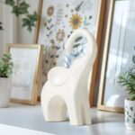 Torre & Tagus Matte White Elephant Figurine – 8.5-Inch Tall Ceramic Modern Elephants Decor & Minimalist Elephant Home Decor for Living Room Table, Sculpture & Trunk Up Animal Statue