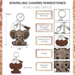 Aqua79 Elephant Keychain – Brown Sparkling Rhinestones Charm with Tassel, Fashionable Stylish Polyester PU Wild Life Key Ring Bling Jewelry Accessory with Clasp For Key Chain, Bag, Purse and Backpack