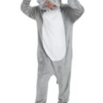 ACOGNA Elephant Adult Onesie Animal One Piece Pajamas for Women Costume Unisex Cosplay Plush Soft Halloween Christmas Sleepwear Gray Medium