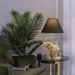 ICE ARMOR 18.5″ H Gold Elephant Table Lamp with Black Fabric Shade – Decorative Animal Accent Lamp, Vintage Glam Desk & Bedside Light for Living Room, Bedroom, Office, Home Décor