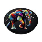 Aesthetic Colorful Elephant Art On Black PopSockets Standard PopGrip