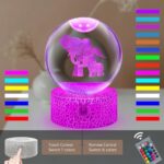 Laysinly 3D Night Light Atmosphere Crystal Ball Glass Glow Table Lamp Remote Control RGB 16 Color Change 4 Mode Dimming Cute Elephant Animal Glow Nursery Bedroom Decor 3.15 inch