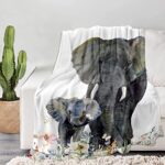 Elephant Blanket, Soft Warm Fuzzy Fleece Plush Blanket 50”x40”, Smooth Cozy Flannel Throw Blanket for Bed/Couch/Office/Camping