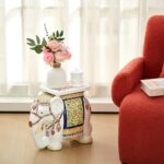 Leinuosen Elephant Table 16.5inch Bohemian Elephant Garden Stool Modern Indoor Outdoor Balcony Garden Patio Yard Lawn Home Supply for Decor Gift Coastal Cottage Traditional Resin(Primary Color)