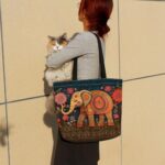 ZhuVantrix Ethnic Elephant Tote Bag Reusable Grocery Bags Cute Aesthetic Shopping Shoulder Handbag with Interior Zipper Pocket Lightweight & Washable Stylish Ethnic Elephant Present for Women