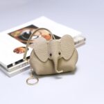 Small Leather Coin Purse for Women Cute Elephant Change Purse for Girls Zipper Coin Pouch Wallet with Key Chain and Wrist Strap(6-Grey)