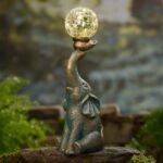 zuzuzen Garden Decor Outdoor Statues Elephant with Cracked Glass Ball, Cute Solar Figurine for Patio, Lawn, Yard Art Ornament Decorations (8 LED Lights)