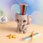 Cmrweio Elephant Pen Pencil Holder, Cute Animal Ornament Makeup Brush Holder Toothbrush Holder Home Office Desk Decor Organizer Accessory