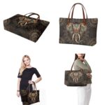 Salabomia Tribal Elephant Handbag Tote Hobo Bag for Women Shoulder Purse Top Handle Bag with Matching Clutch Cosmetic Case, Mandala Flower Purse and Wallet Set, Gift for Mom Wife