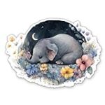 Cute Elephant Sleeping Stickers – 2 Pack – Waterproof Vinyl for Car, Phone, Water Bottle, Laptop – Baby Elephant Decals (2-Pack)