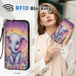 LYHXLYJH Women’s Wallets,PU Leather Wristlet Wallet for Women,Card Holder Organizer Ladies Clutch with Zipper & Phone Holder-Cute Little Elephant