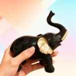 Forrylin Fortune and Mystery Black Elephant Figurine with Gold Ears, Resin Home Decor Statue for Good Luck, Office Desk, Shelf Ornament, Housewarming Gift