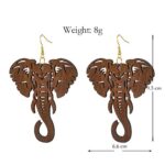 KaFu Lightweight Large Natural Wooden Dangle Earrings Ethnic Style African Elephant Drop Earrings for Women Bohemian Style Jewelry Earrings (Dark Brown)