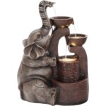 Ultym 20″ Outdoor Fountain, 3-Tier Playful Elephant Sculpture Water Feature with LED Lights, Resin Soothing Cascading Waterfall for Patio, Backyard, Garden or Porch