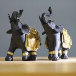 Wisifayardin Luck Elephant Decor Set with Trunks Up – Feng Shui Resin Black and Golden Couple Elephant Figurines – Pair of Elephants Statue, Modern Sculpture for Home Decor