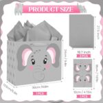 Large Elephant Gift Bag for Kids Boys Girls Baby Shower Elephant Gift Bag with Card Tissue Paper Safari Animal Gift Bags with Handles Gift Wrapping Paper Bags for Themed Birthday Baby Shower Party