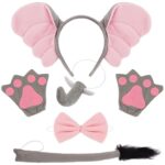 Vovii 6 Piece Elephant Costume Set with Ears Headband, Realistic Trunk, Bow Tie, Gloves, and Tail for Adult Cosplay and Themed Parties